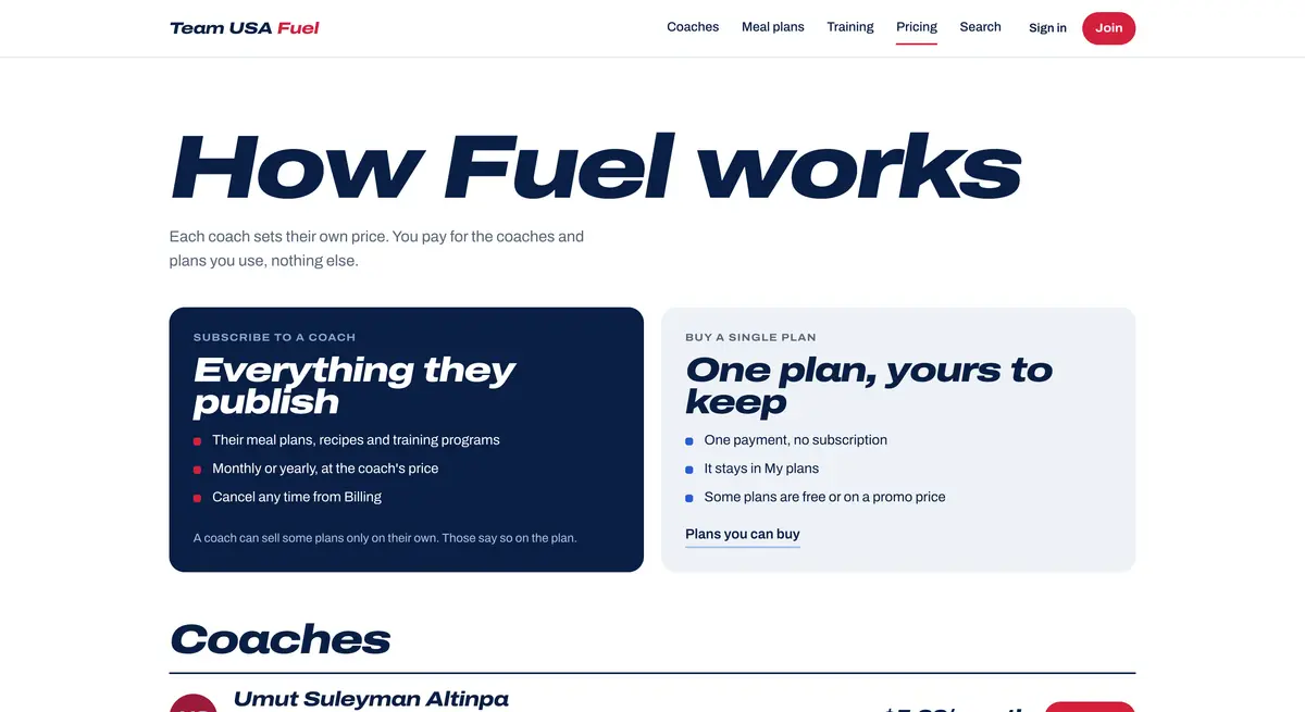 Team USA Fuel · Beslenme ve Antrenman Platformu - görsel 4